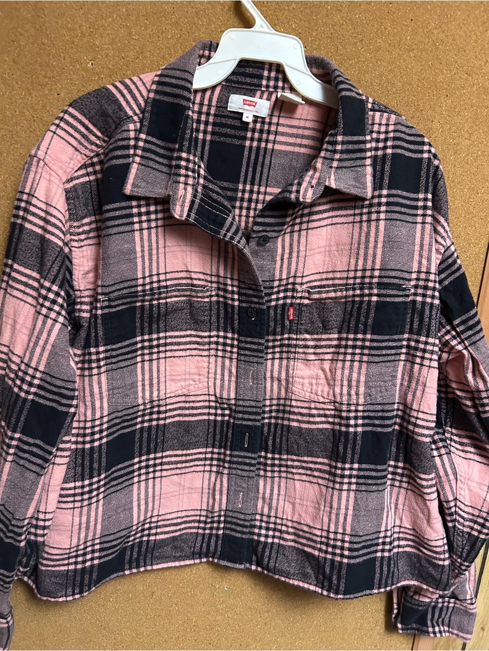 Beatles Pink and Black Plaid Long Sleeve Top with Abbey Road Patch - Picture 4 of 4